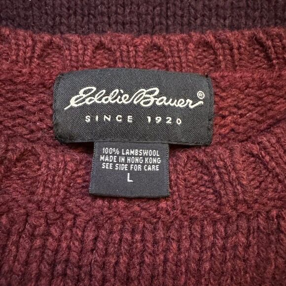 Vintage Eddie Bauer Mens Red Purple Fair Isle 100% Lambs Wool Ski Sweater Sz L - Picture 7 of 8